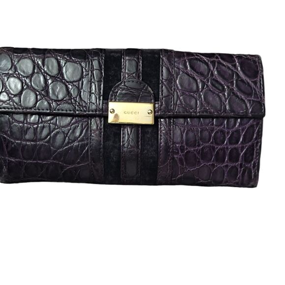 Gucci Aubergine Crocodile Skin Long Wallet GUC with Dust Bag RARE - Picture 11 of 12